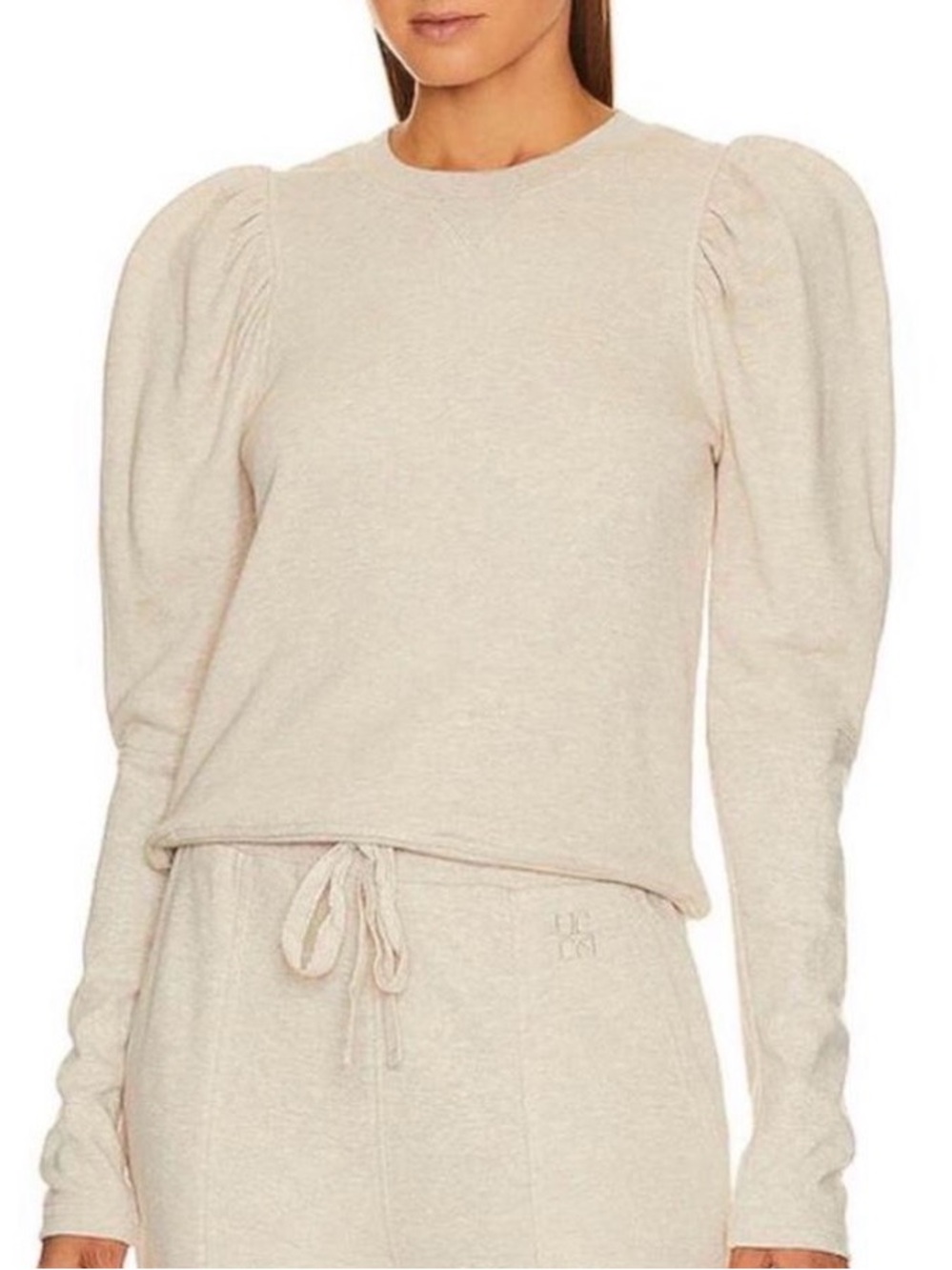 Ulla Johnson Heather Cream Puff-Sleeve Crewneck Sweatshirt Small